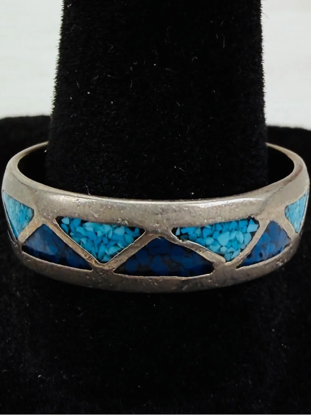 Vintage unisex size 11 1/4 southwestern silvertone blue ring